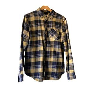 Vans "Off The Wall" Men's Small Flannel Shirt Yellow Navy Buffalo Plaid
